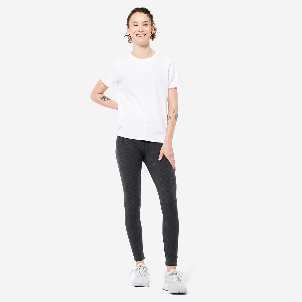 Legging fitness long coton extensible ceinture basse femme - Salto noir