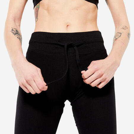 Legging fitness long coton extensible bas resserable femme - Fit+ noir