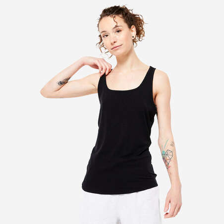 Débardeur slim col rond Fitness Femme - 500 Noir