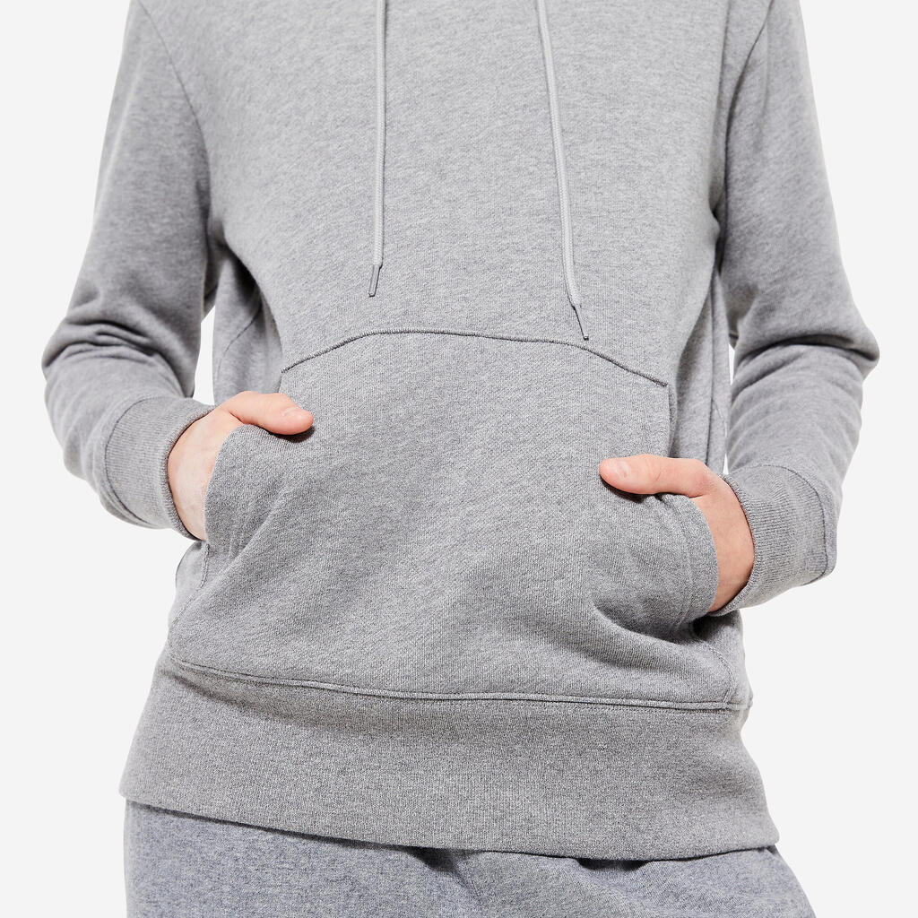 Sweat à capuche long fitness femme, gris