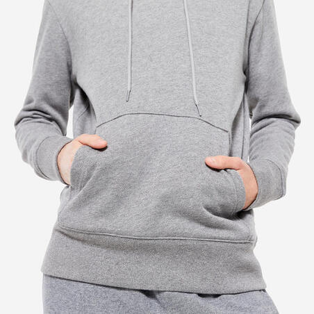 Sweat à capuche long fitness femme - 500 Essentials gris