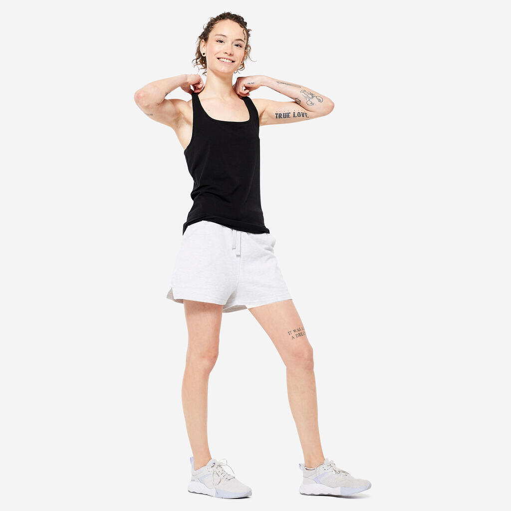 Débardeur slim col rond fitness femme, bleu flocon