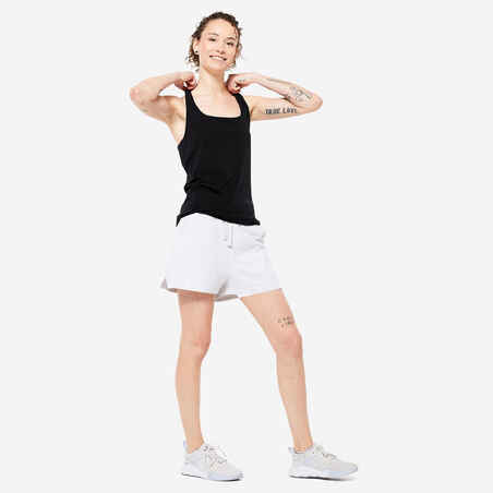 Γυναικείο αμάνικο μπλουζάκι με στενή εφαρμογή και στρογγυλή λαιμόκοψη για Fitness 500 - Μαύρο