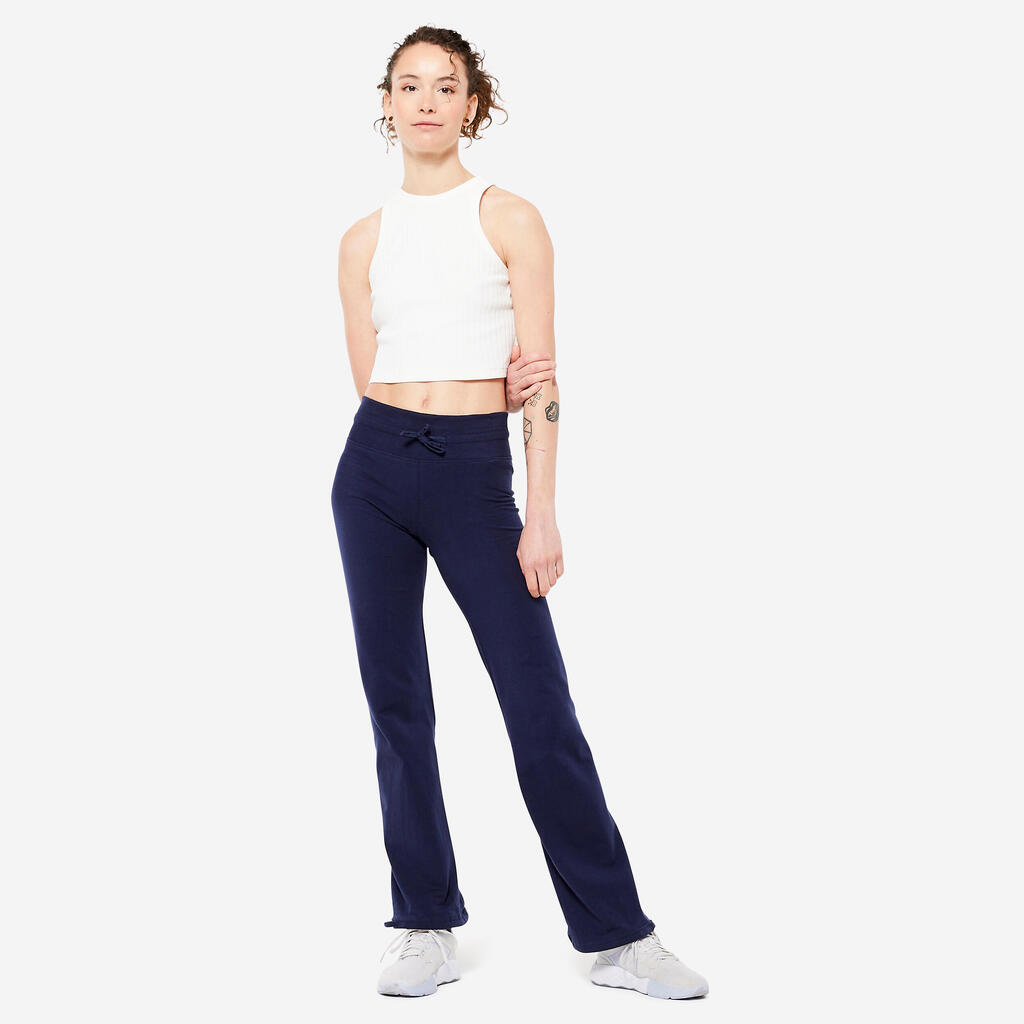 Legging fitness long coton extensible bas resserable femme - Fit+ bleu marine