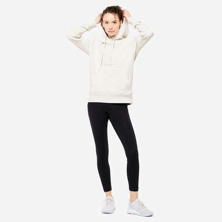 Sweat à Capuche Fitness Femme - 500 Essentials blanc cassé