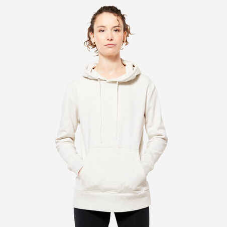 Sudadera de fitness con capucha blanco roto para mujer 500 Essential