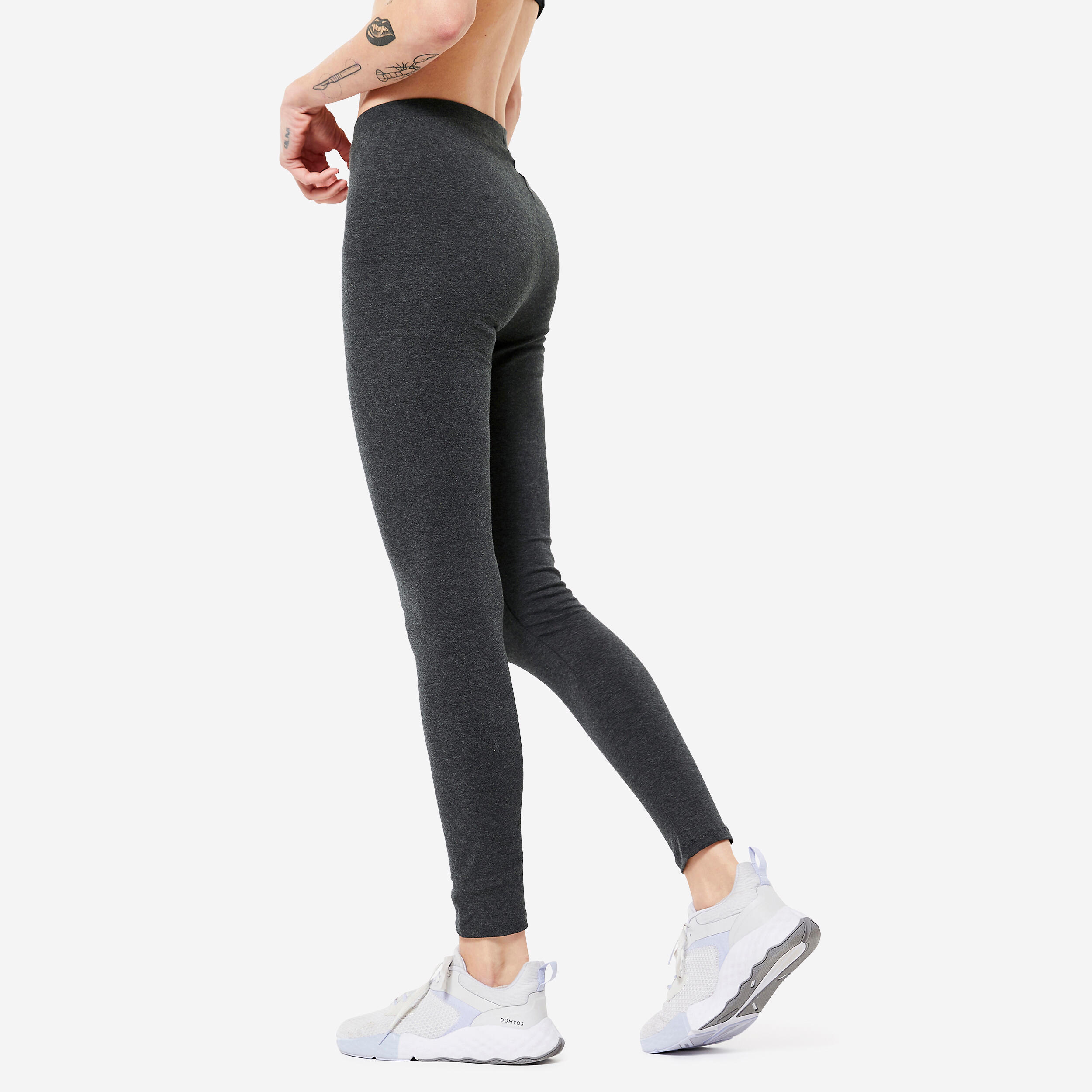 Legging fitness long coton extensible ceinture basse femme Salto gris fonce ch Decathlon
