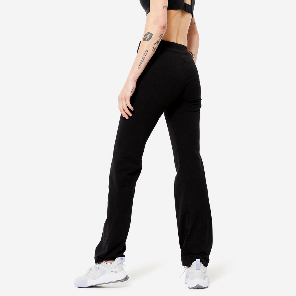 Cotton Fitness Leggings with Straight Cut and Drawstring Cuffs Fit+ - Navy Blue