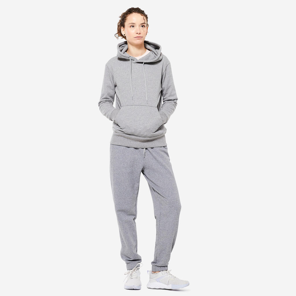 Sweat à capuche long fitness femme, gris