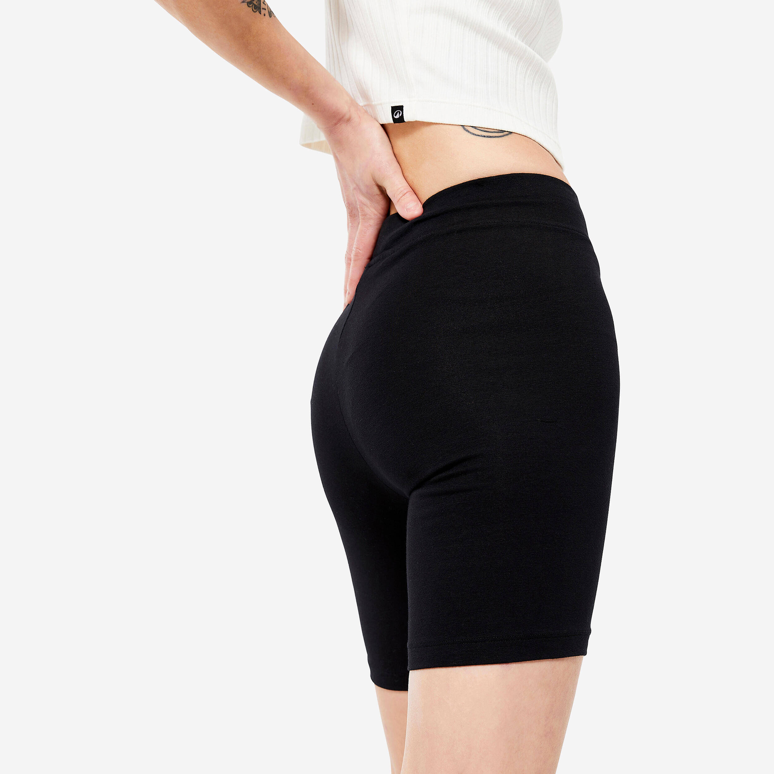 Women's Cotton Gym Short Cyclist fit 500 - Black -  5
