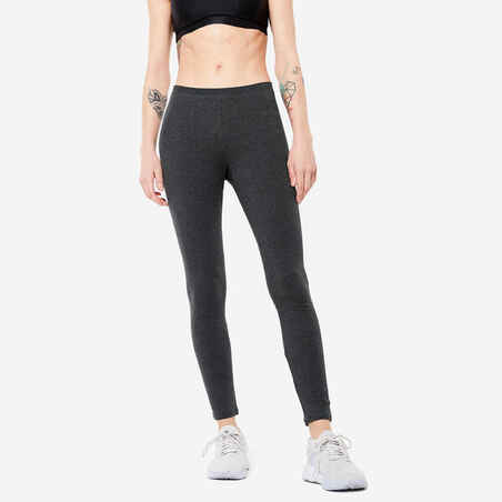 CALZAS FITNESS 100 MUJER GRIS OSCURO JASPEADO SLIM SALTO