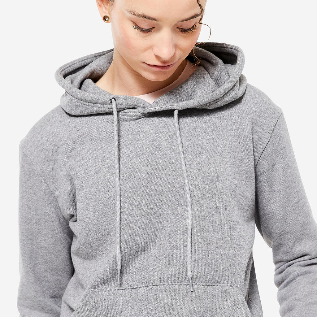 Sweat à capuche long fitness femme, gris