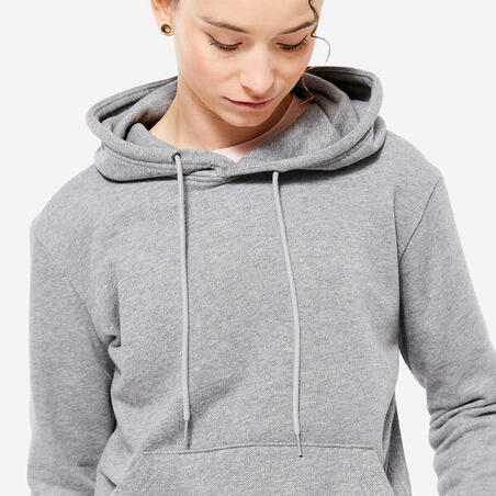 Sweat à capuche long fitness femme - 500 Essentials gris