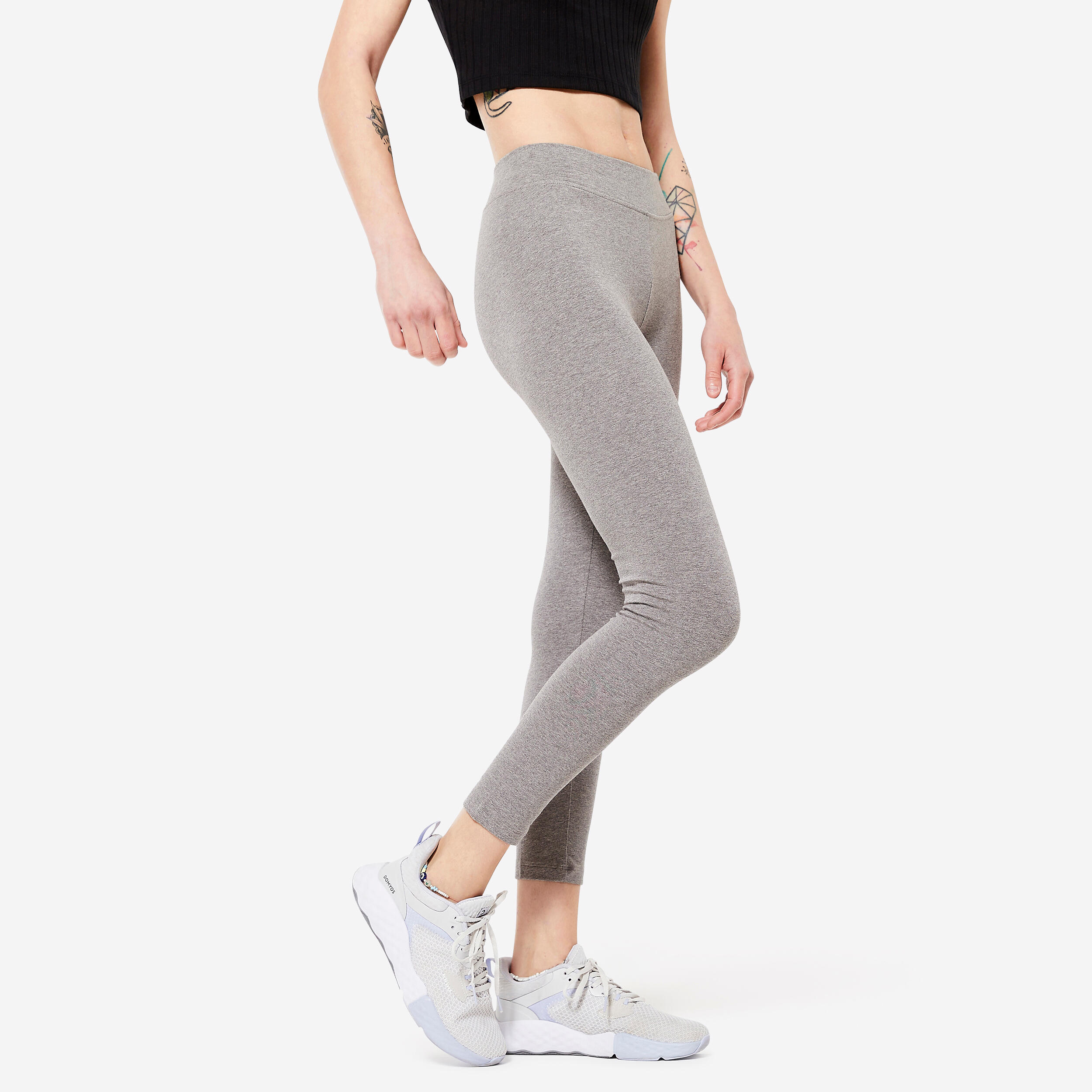 Leggings de fitness gris jaspeado para mujer Fit 500