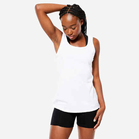 Majica bez rukava za fitness 100 ravnog kroja ženska bijela
