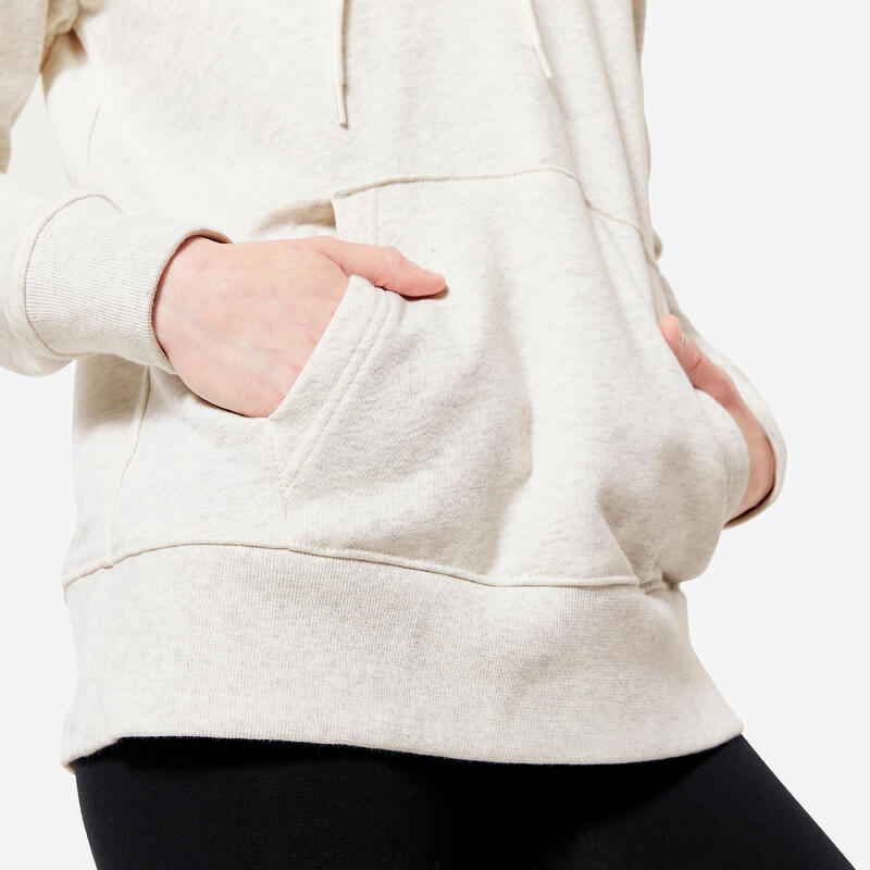 Fitness hoodie voor dames 500 Essentials gebroken wit
