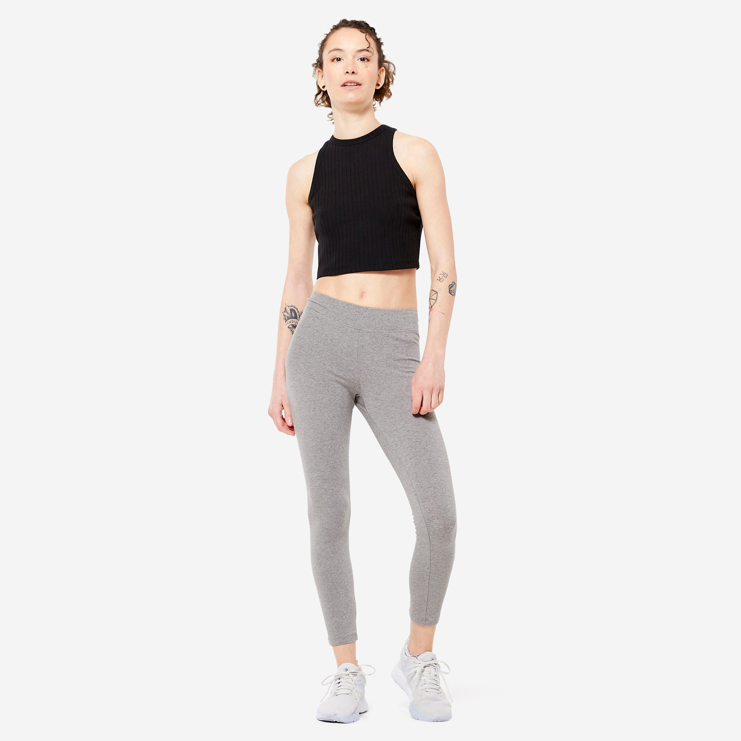 Cotton Women Trackpants for Gym 7/8 with Key Pocket 500- Iron Grey