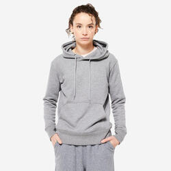Sweat à capuche en coton fitness femme, gris