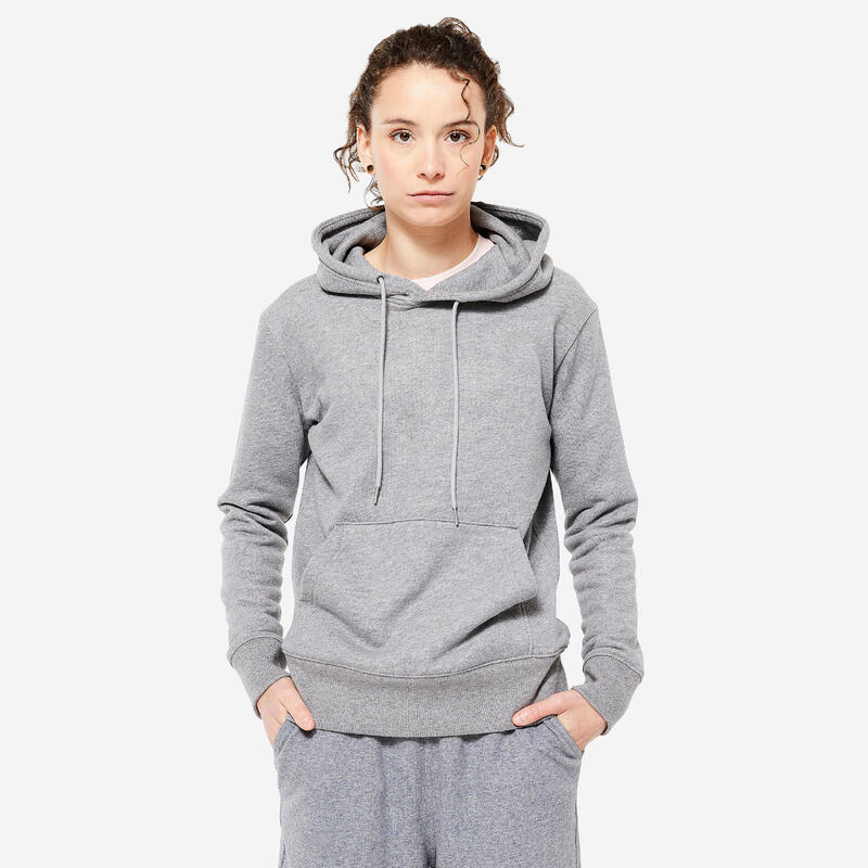 Sweatshirt Longa com Capuz de Fitness Mulher Cinzento