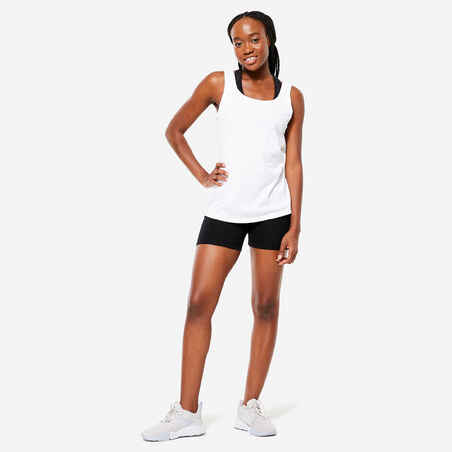 Γυναικείο αμάνικο μπλουζάκι σε ίσια γραμμή για Fitness 100 - Λευκό