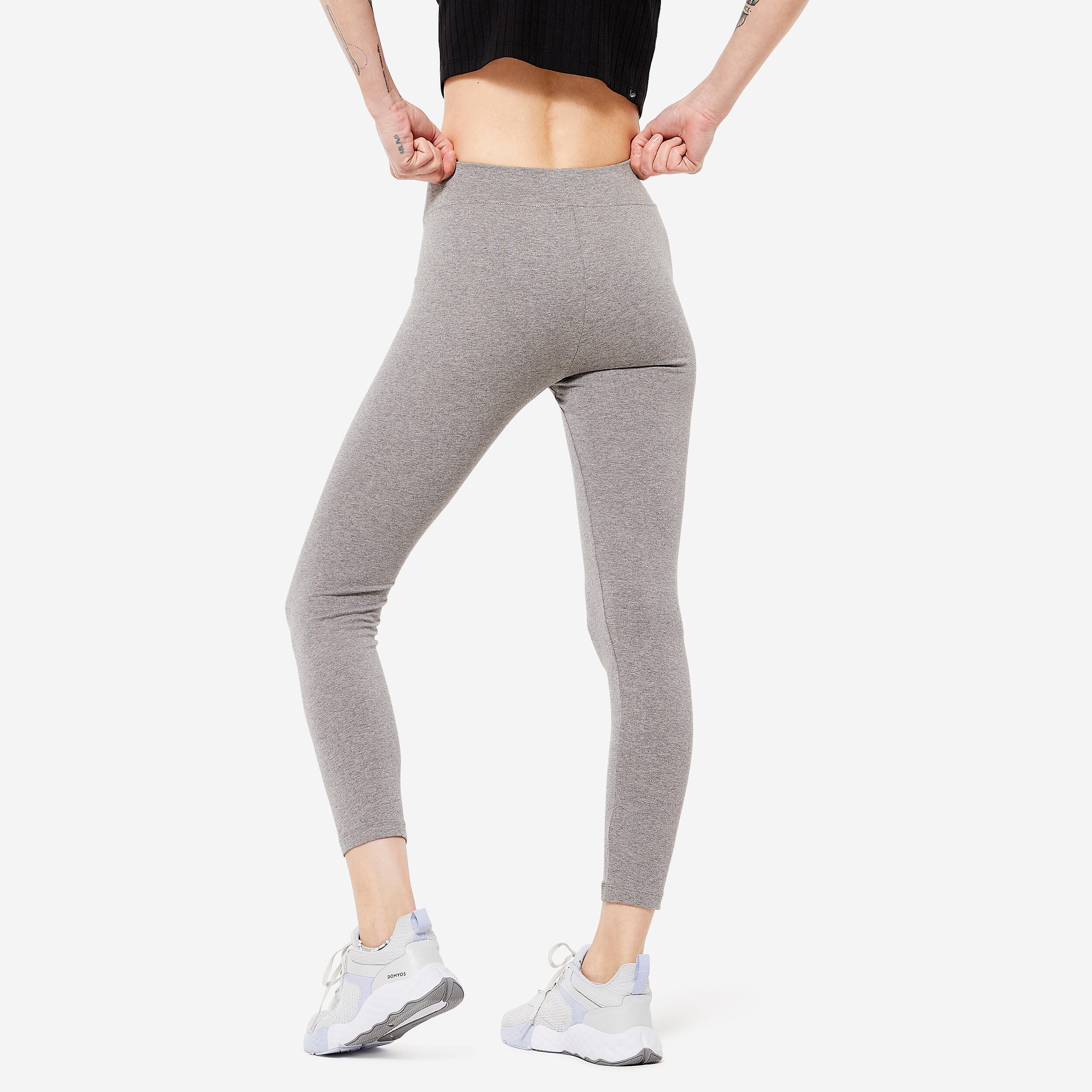 Cotton Women Trackpants for Gym 7/8 with Key Pocket 500- Iron Grey
