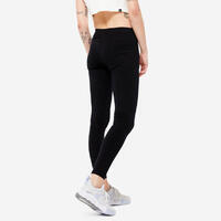 Legging fitness long coton extensible ceinture basse femme - Salto noir