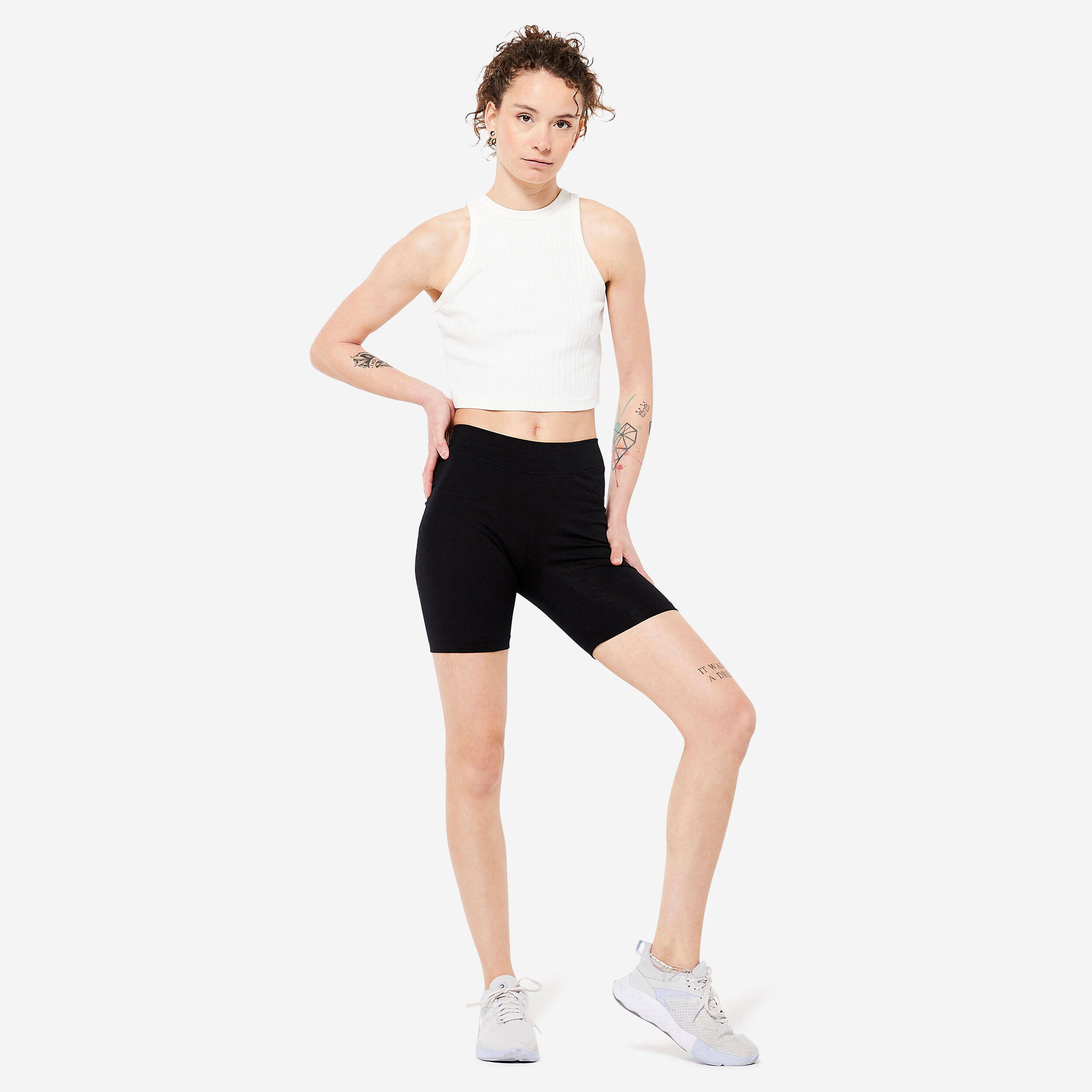 Women's Cotton Gym Short Cyclist fit 500 - Black -  3
