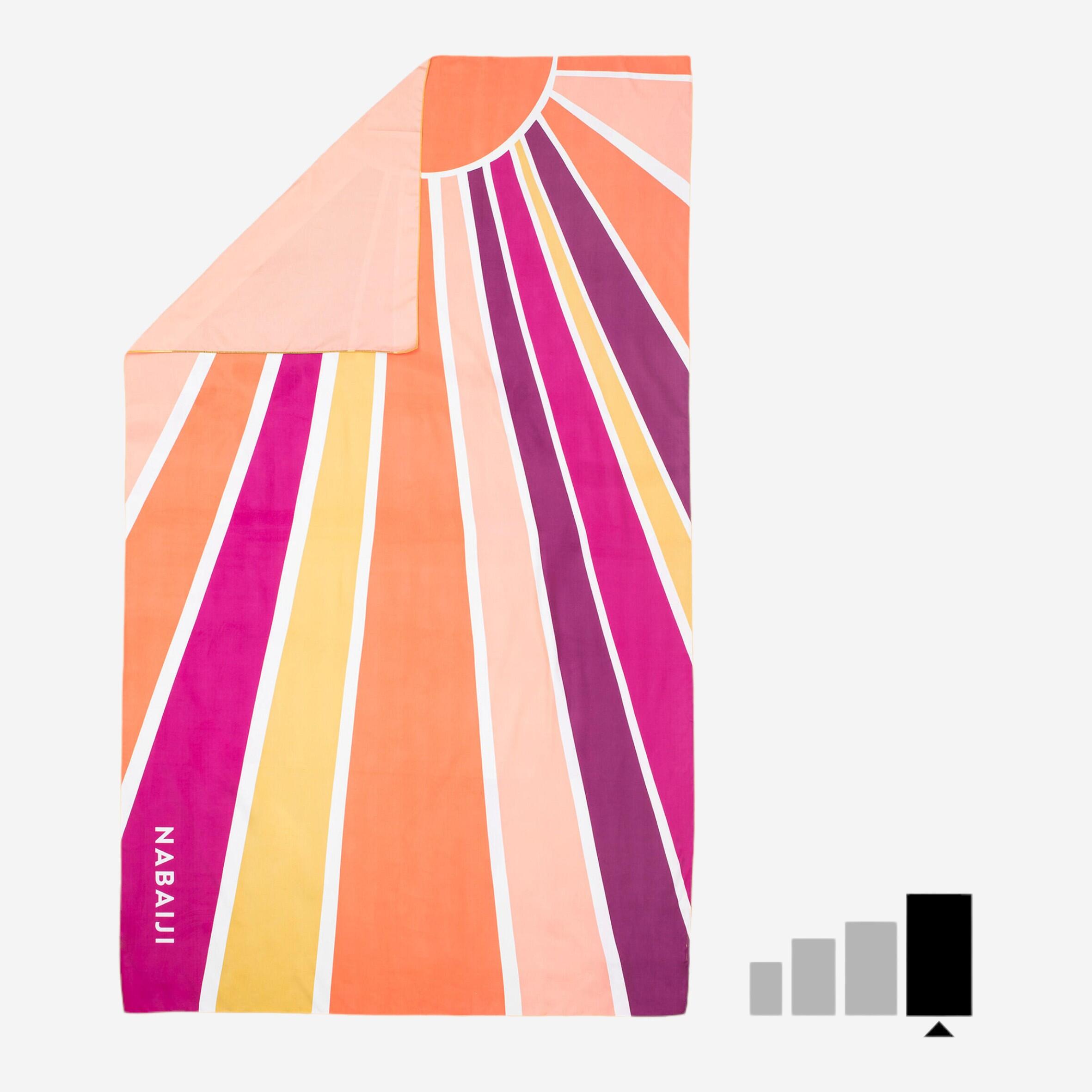 Nabaiji - Serviette De Bain Microfibre Imprimé Sunny Taille Xl 110 X 175 Cm - Serviette - Natation - Blanc-orange-rose - Taille Unique - Decathlon