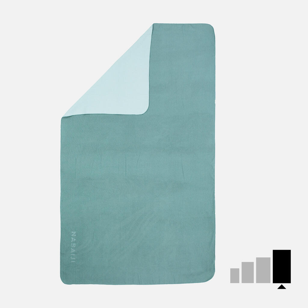 Mikropluošto rankšluostis, XL dydžio, 110 x 175 cm, dryžuotas, tamsiai žalias