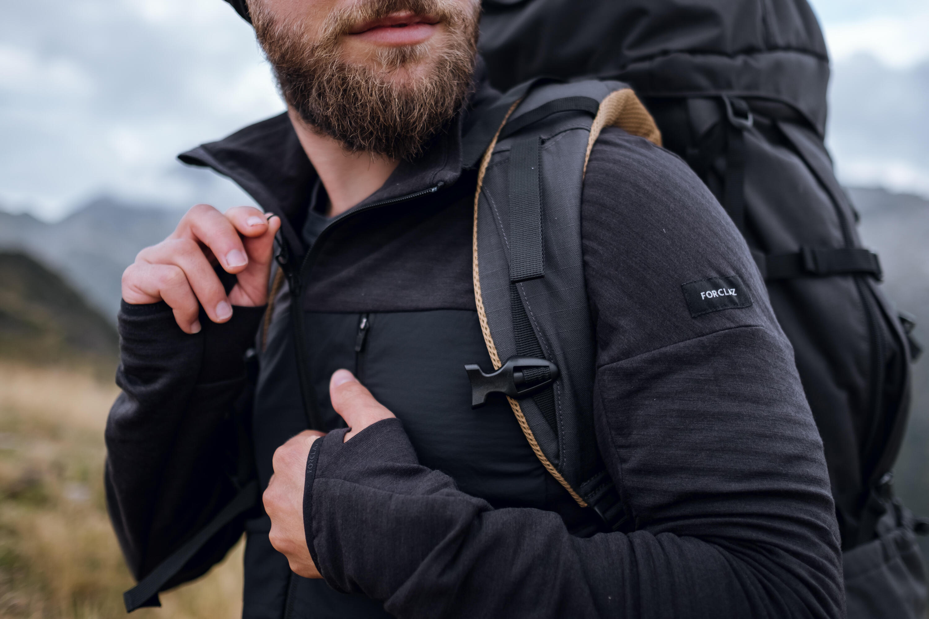 Sous-veste de trek manches longues en laine mérinos Homme - MT900 7/8