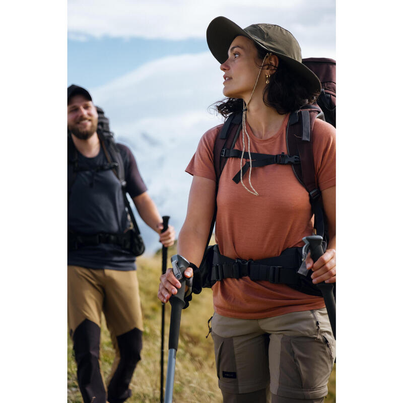 T-shirt de trekking sem costuras em lã de merino - MT900 - Mulher