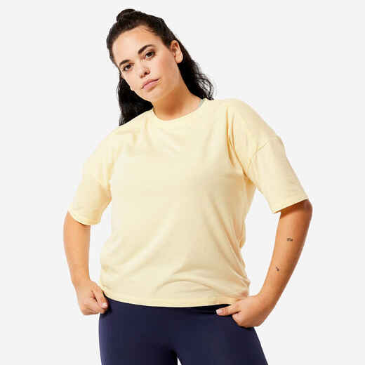 
      Majica kratkih rukava za fitness 520 širokog kroja ženska boja vanilije
  