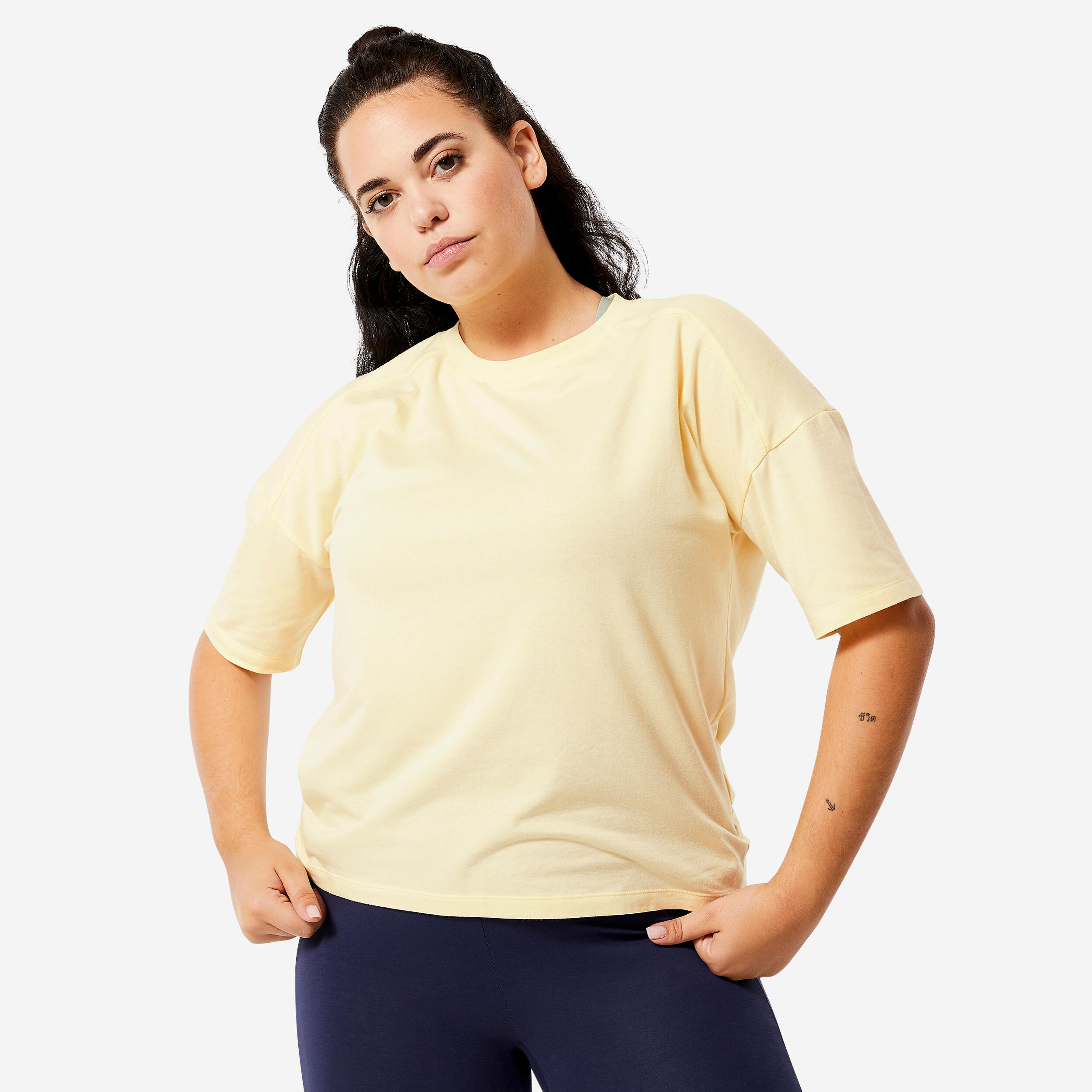 DOMYOS Women's Loose-Fit Fitness T-Shirt 520 - Vanilla