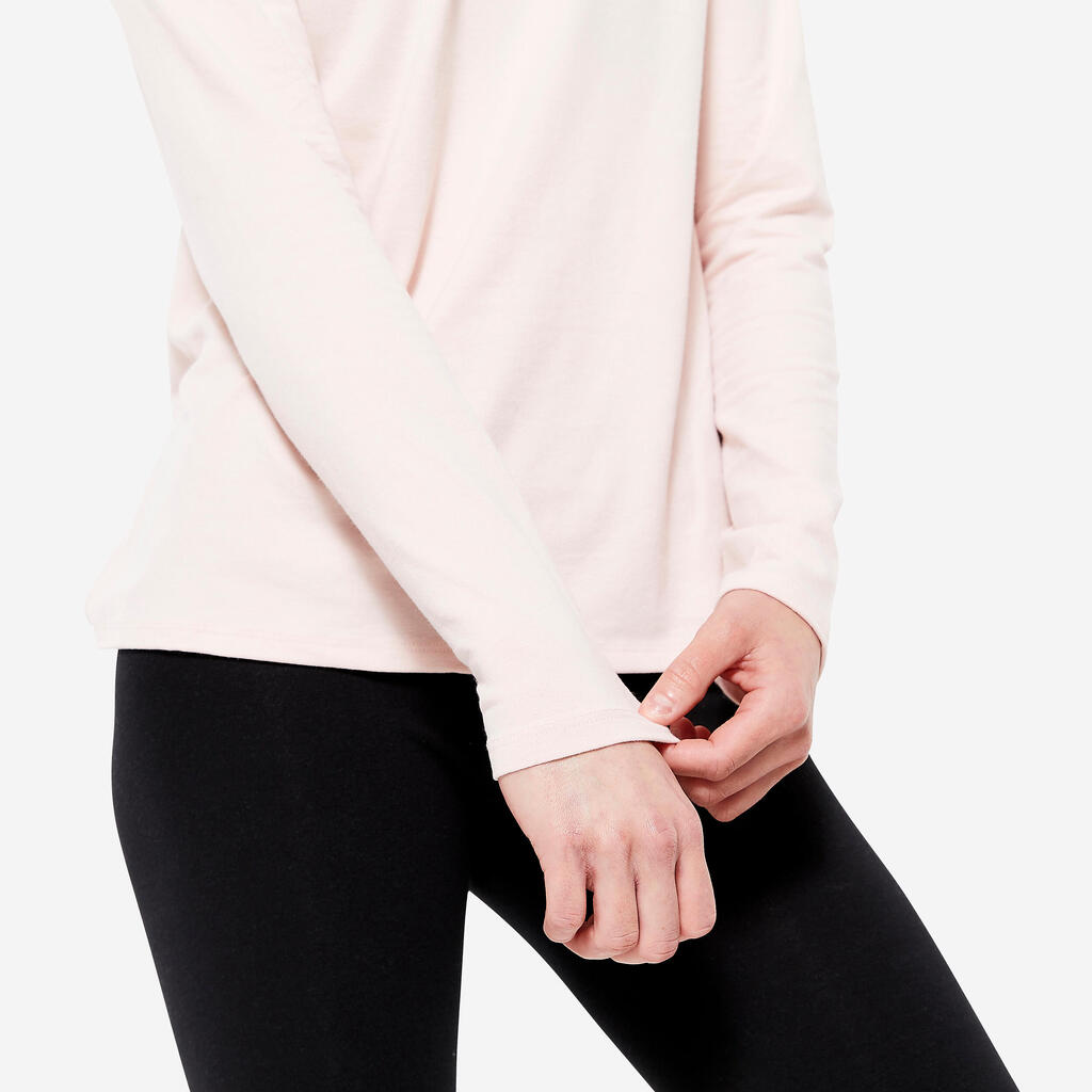 Sieviešu standarta piegriezuma fitnesa krekls ar garām piedurknēm “500”, rozā