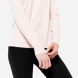 Women's Fitness Long-Sleeved Straight Cotton T-Shirt 500 - Pink