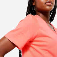 Women's V-Neck Cotton Fitness T-Shirt - Pastel Orange