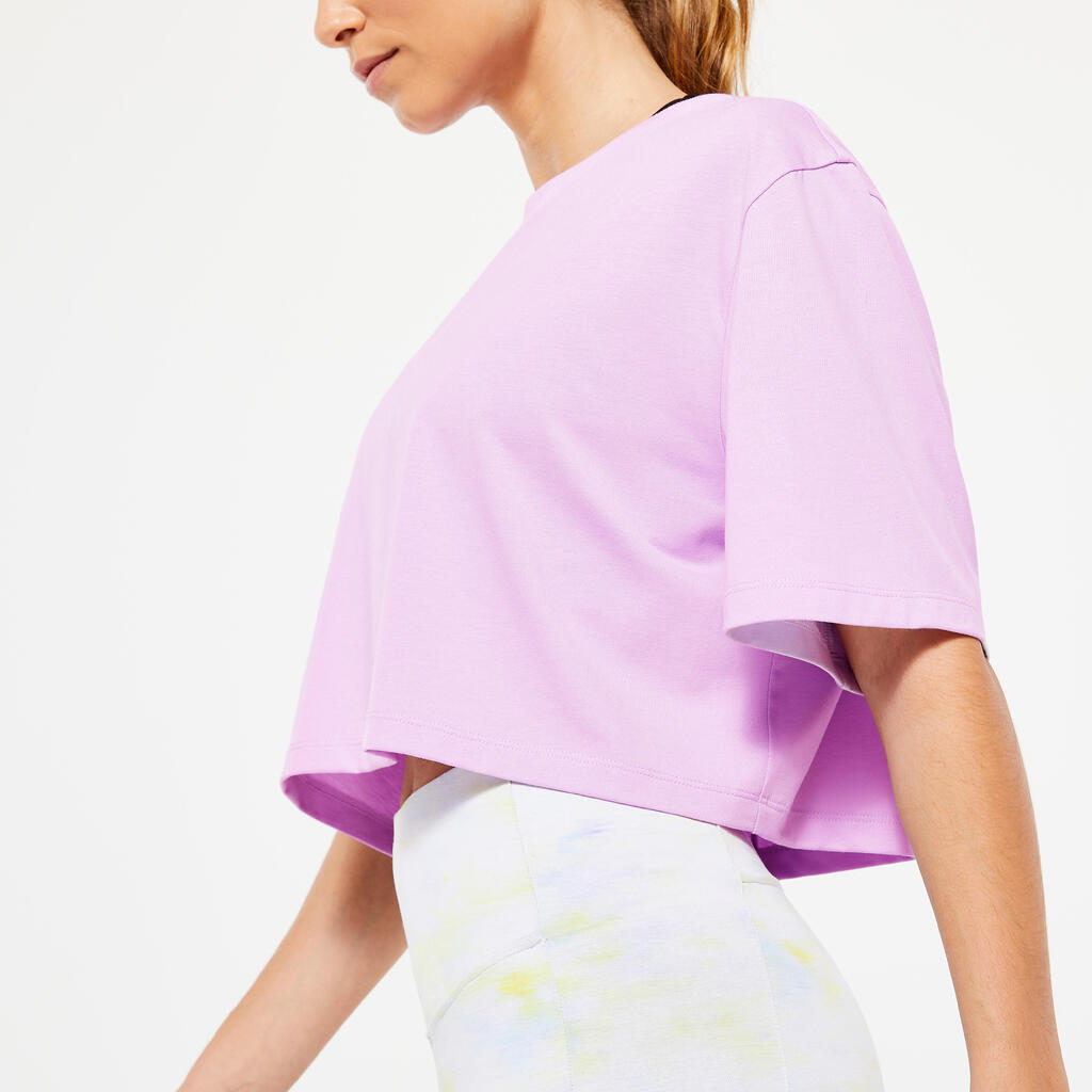 T-shirt crop top femme, bleu lilas