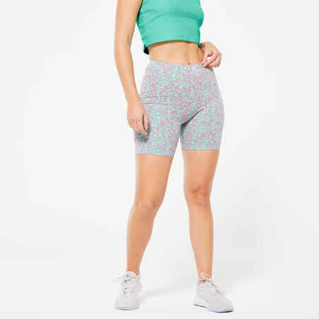 Biciklističke kratke hlače za fitnes 500 ženske zelene s printom
