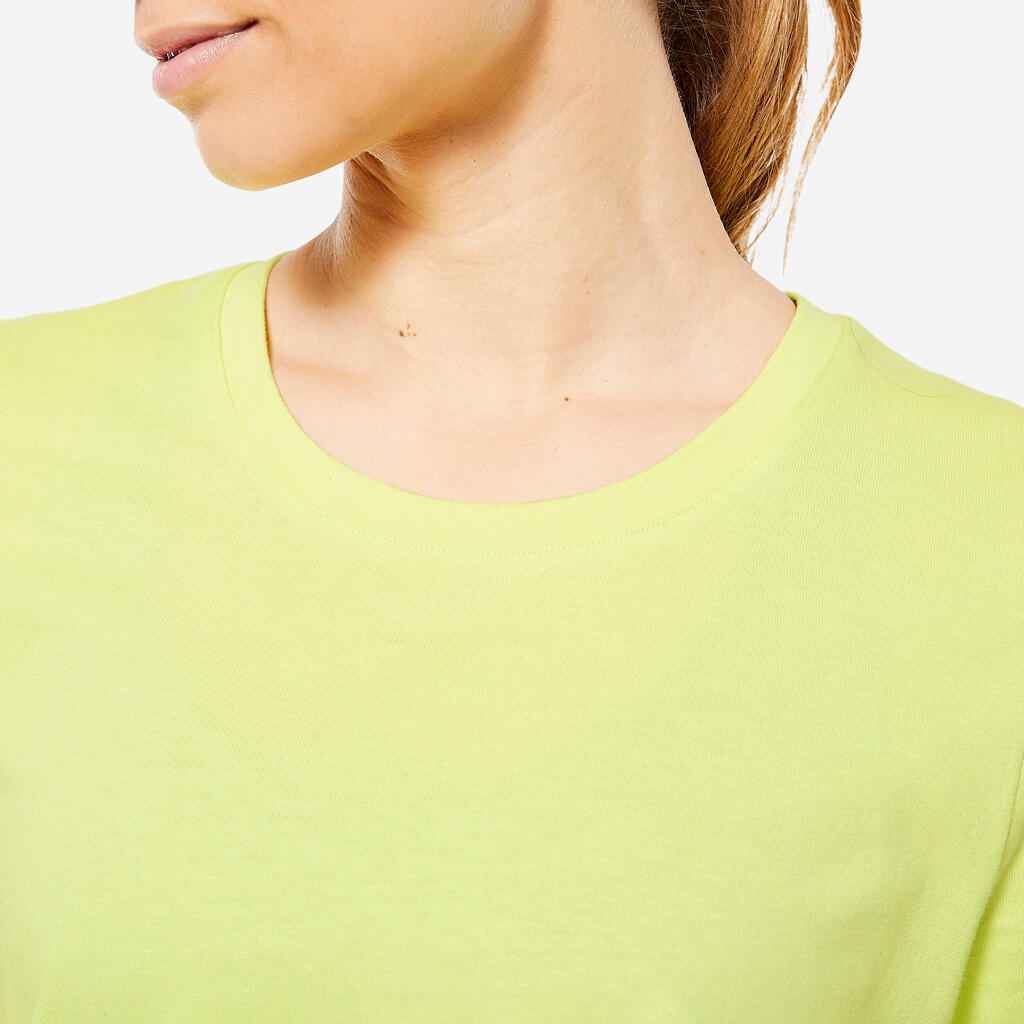 Tee-shirt en coton col rond femme, jaune pastel