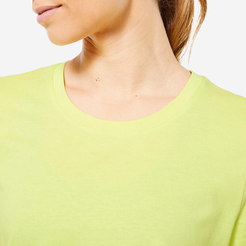 T-shirt donna palestra 500 ESSENTIALS regular fit 100% cotone gialla