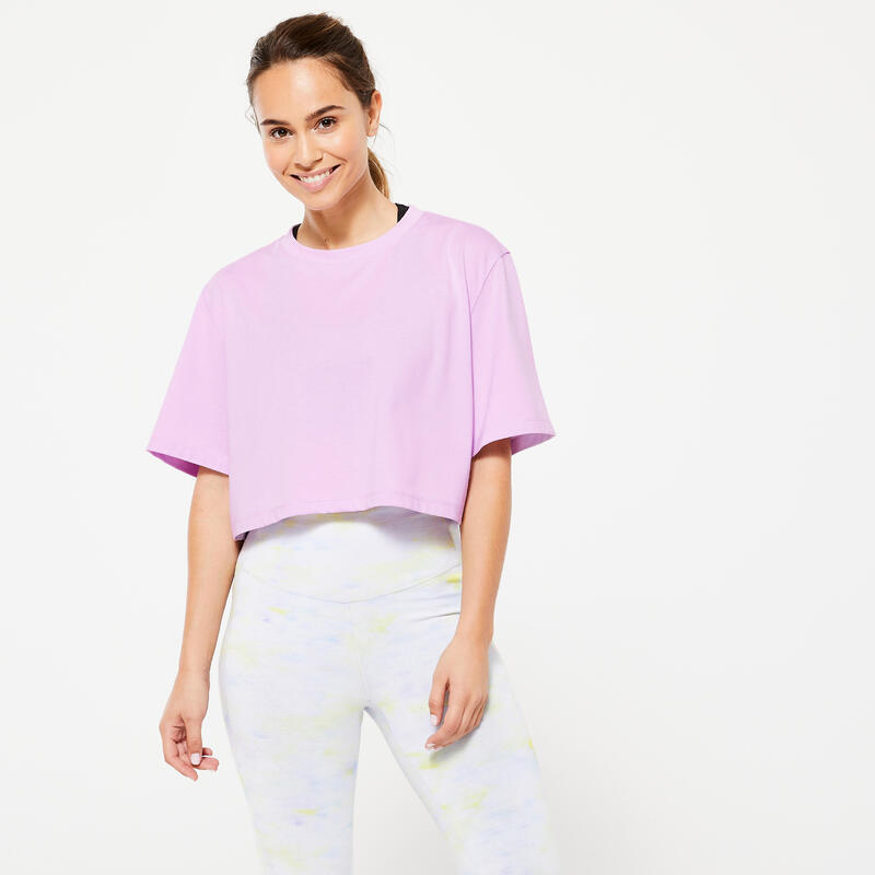 T-Shirt Crop Top Damen - blasslila 