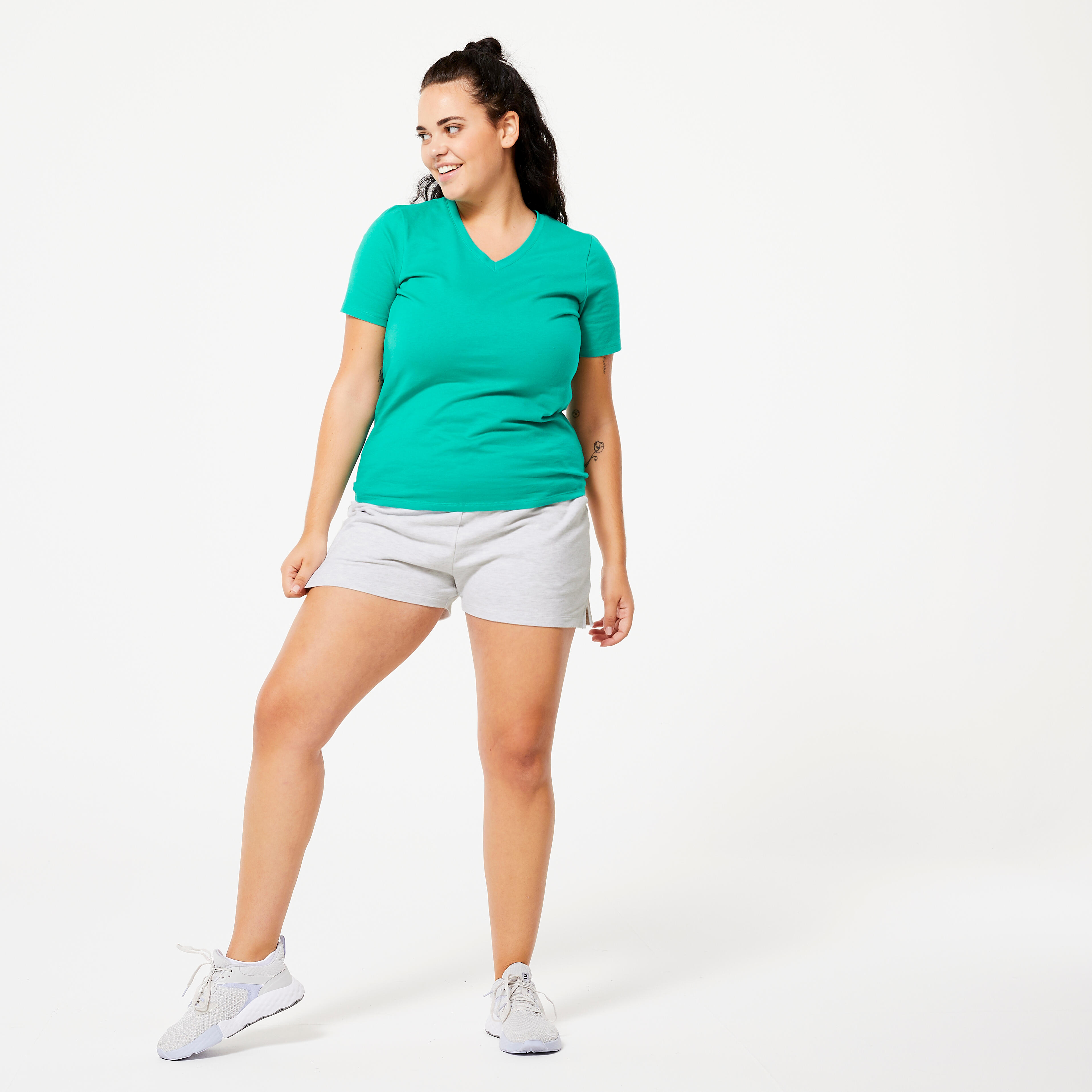 Short à taille haute en coton femme, 520 - DOMYOS