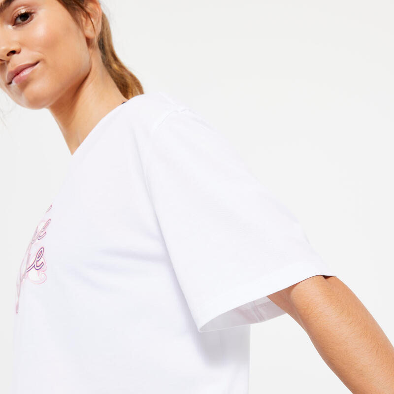 Cropped damesshirt wit met Jump-print