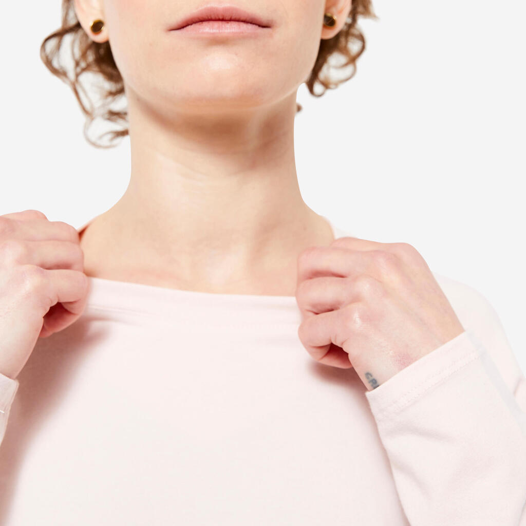Women's Long-Sleeved Cotton T-Shirt - Light Pink