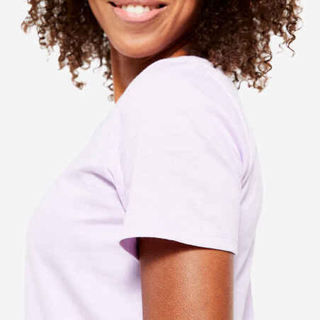 Moteriški kūno rengybos marškinėliai su V formos iškirpte „500“,violetiniai