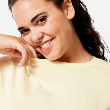 Moteriški laisvi kūno rengybos berankoviai marškinėliai „520“, vanilės spalvos
