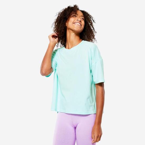 T-shirt donna palestra 520 oversize misto cotone verde