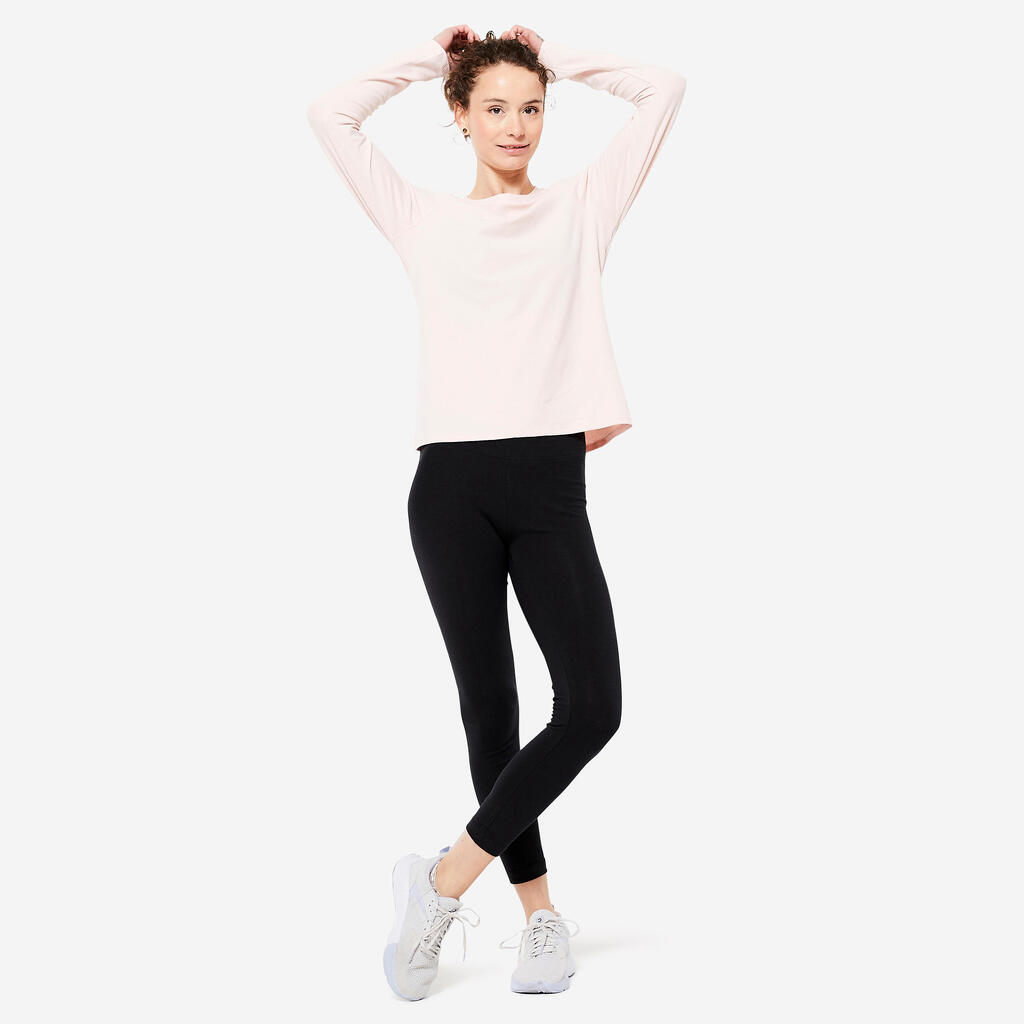 Sieviešu standarta piegriezuma fitnesa krekls ar garām piedurknēm “500”, rozā