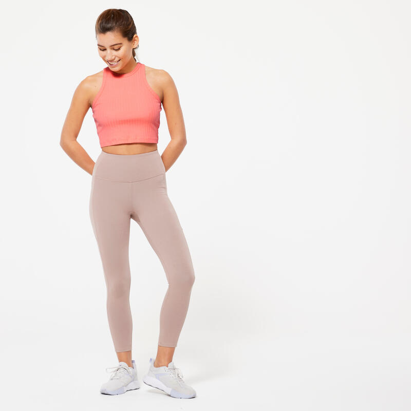 Débardeur CROP TOP Fitness Femme - 520 côtelé corail pastel