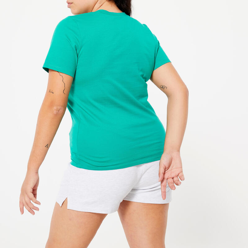 T-shirt Col V fitness femme - 500 vert caraïbes